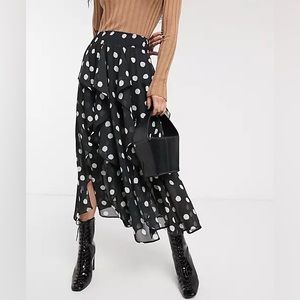 Topshop Spot Ruffle Midi Skirt